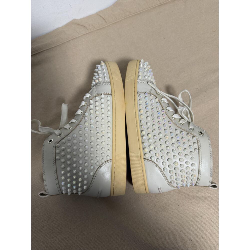 Christian Louboutin Shoes Womens Size 9 39 White Spike Studded High Top Red Sole - Picture 7 of 15